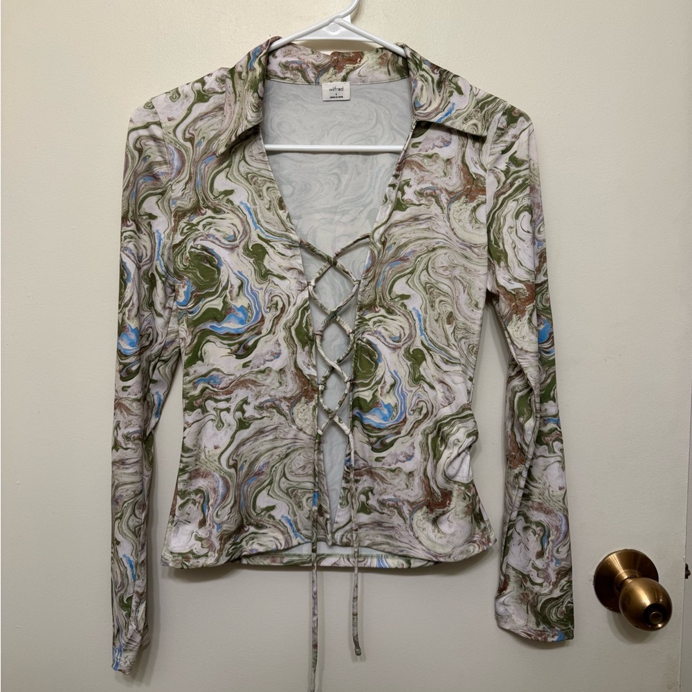 Stylish Green and Blue Swirl Women's Top